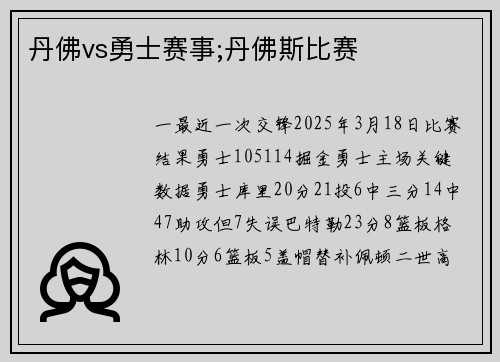丹佛vs勇士赛事;丹佛斯比赛